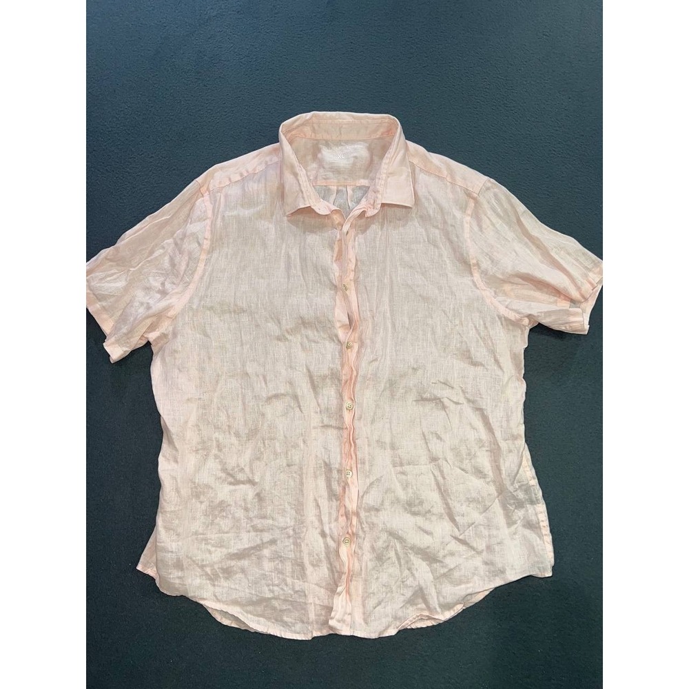 Bloomingdale's The Men's Store Button Front Shirt 100% Linen Peach XL A011373
